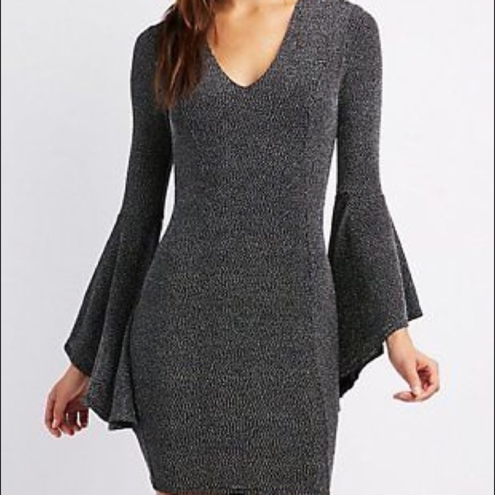 NWT  Black Metallic Silver Shimmer Mini Dress